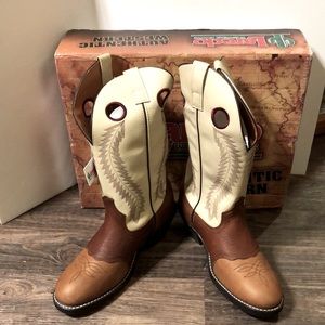 Men’s “NIB” Laredo Size 9.5D VP Buckaroo Cowboy Boots Tricolor Tan Brown White
